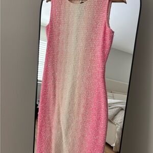 St. John Pink and Cream Midi Dress